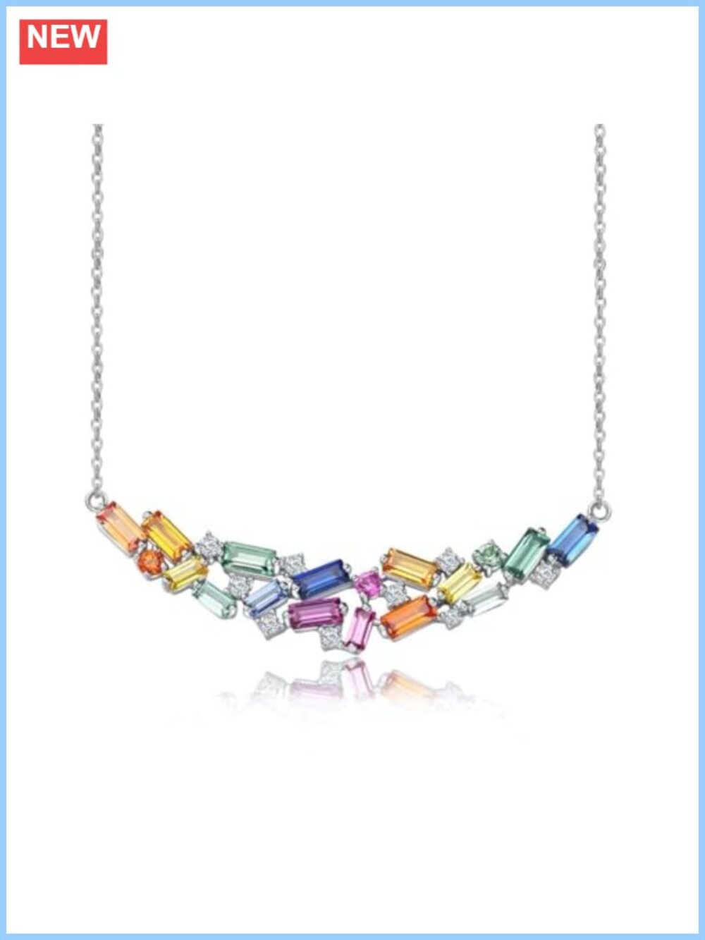 Sterling Silver Curved Bar Pendant Necklace Colorful Gemstone